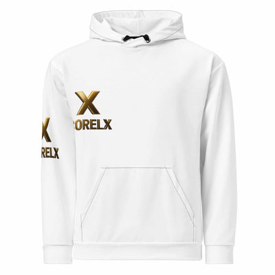 Corelx Unisex Hoodie white breathable cotton casual streetwear with gold logo